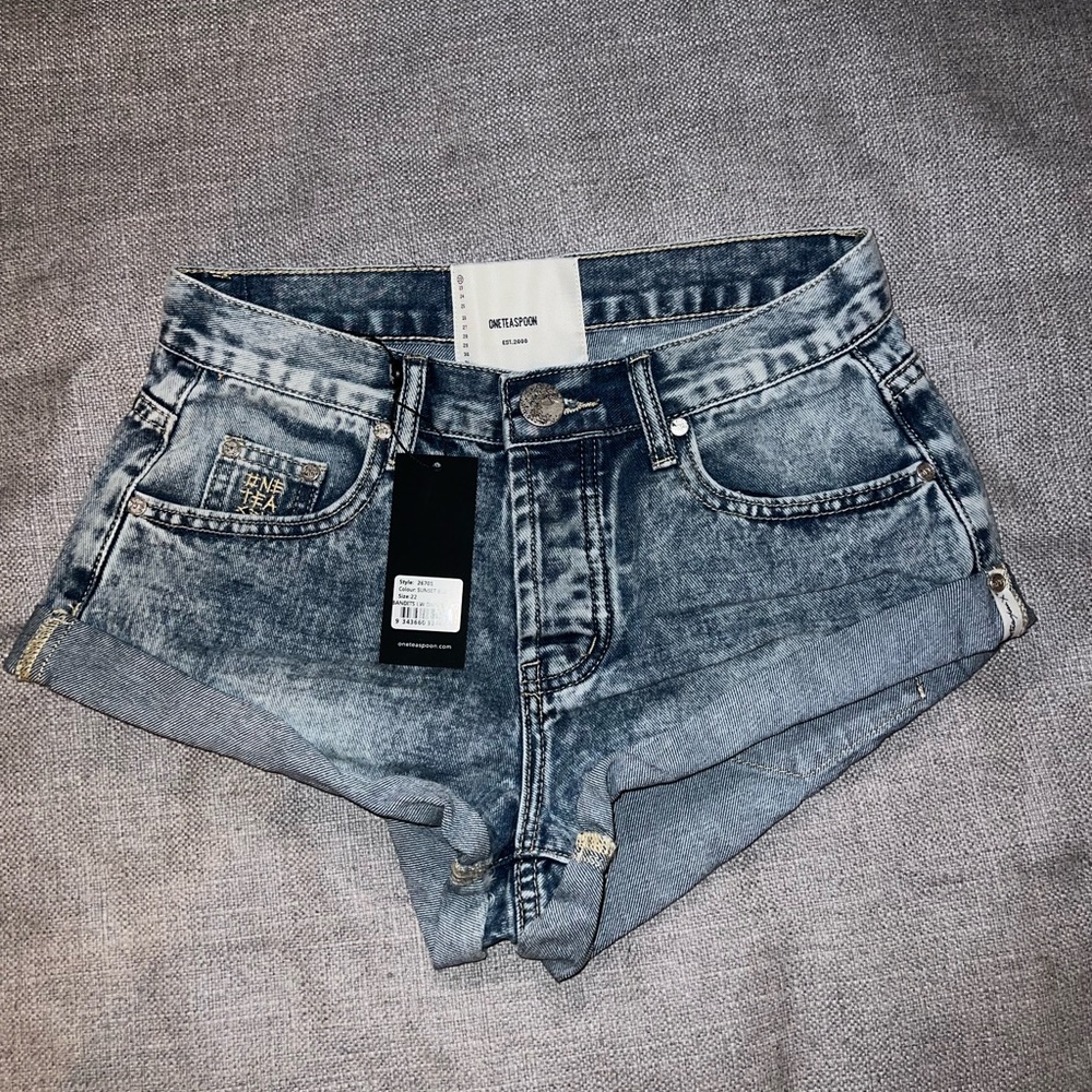 One Teaspoon Distressed Blue Jean Shorts
